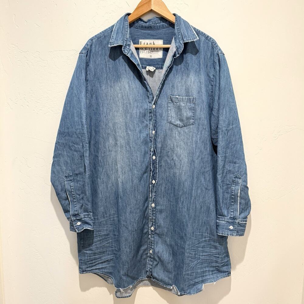 Frank & Eileen Mary Shirt Dress Womens XL Distressed Denim Chambray Blue